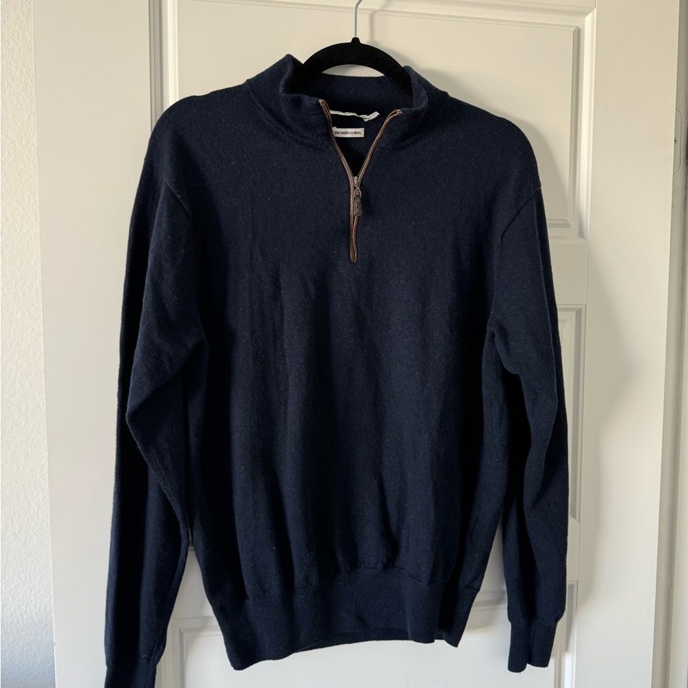 Peter Millar Quarter Zip Merino Wool Sweater in Black Size Large $275 - Picture 1 of 3